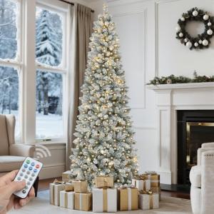 7.5 FT Prelit Flocked Pencil Christmas Tree