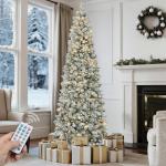 7.5 FT Prelit Flocked Pencil Christmas Tree
