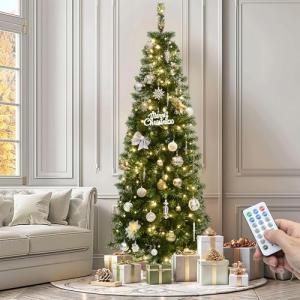 6 FT Pre-Lit Slim Green Christmas Tree with Remote
