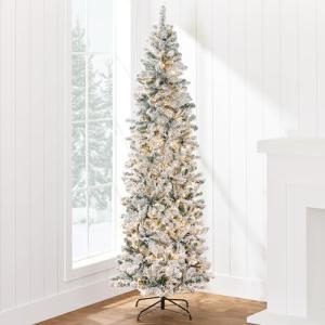 7.5ft Pre-Lit Flocked Pencil Christmas Tree