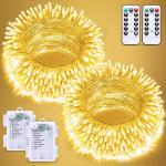 2 Pack Remote Battery String Lights, 66ft 200 LED