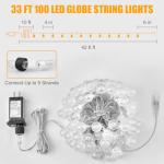 33 ft Globe String Lights with Remote, Warm White