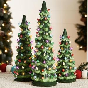 Set of 3 Pre-Lit Ceramic Christmas Trees