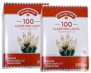 100 Clear Mini Christmas Lights on Green Wire