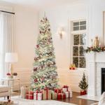 7.5 FT Prelit Flocked Pencil Christmas Tree
