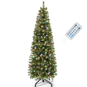 6 FT Pre-Lit Slim Green Christmas Tree with Remote