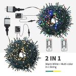 MZD8391 Color Changing Christmas String Lights Outdoor Indoor, 108FT 300 LED Warm White Multi Color Fairy Light, END to END CONNECTABLE, Waterproof Christmas Tree Lights with Timer Remote