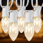 25 Feet C9 Bulb String Lights Outdoor White Christmas Lights for Outdoor Patio Room Christmas Party Backyard Decoration,Warm White, Clear Glass