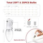 25 Feet C9 Bulb String Lights Outdoor White Christmas Lights for Outdoor Patio Room Christmas Party Backyard Decoration,Warm White, Clear Glass