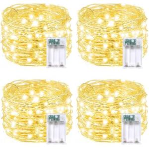 4 Pack 60 LED Fairy Lights Battery Operated with Timer, 20FT Waterproof Twinkle Lights Indoor Outdoor, Cuttable String Lights for Bedroom, Wedding, DIY, Centerpiece, Christmas Decorations (Warm White)