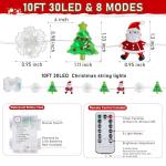 [Timer] Christmas Lights Decorations, 10 FT 30 LED Battery Operated Christmas Tree Santa Snowflake String Lights, 8 Lighting Modes Waterproof Xmas Fairy Lights for Home Party Indoor Outdoor Decor