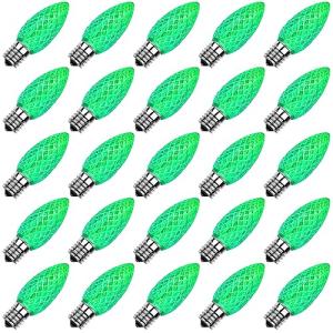 C9 LED Replacement Christmas Light Bulbs - Green 25 Pack