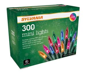 SYLVANIA 300 Multi Christmas Lights on Green Wire