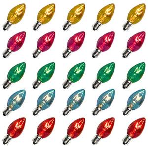 25 Pack Multi-Color C7 Bulbs for Christmas Lights