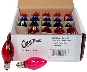25 Colored Blinking C7 Christmas Light Bulbs