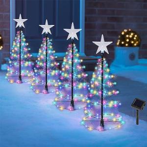 Solar Spiral Christmas Trees with Colorful Lights