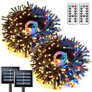 2 Pack Warm White & Multicolor Solar Christmas Lights