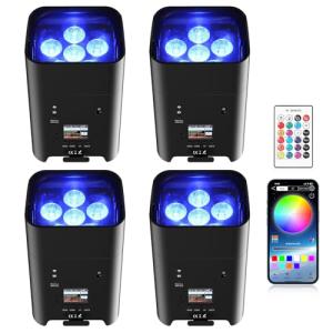 Battery-Powered RGBWA+UV Musical Uplights - 4 Pack