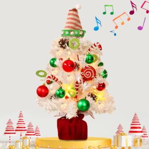 Mini Flocked White Christmas Tree with Lights and Music
