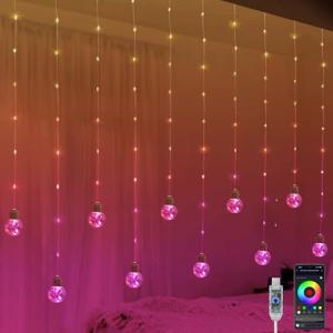 Color Changing Music Sync Curtain Lights, 9.8 FT
