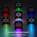 RGB LED Par Lights 4 Pack - Sound Activated