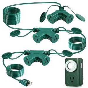 30 Ft Outdoor Extension Cord with Timer and 6 Outlets