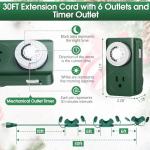 30 Ft Outdoor Extension Cord with Timer and 6 Outlets
