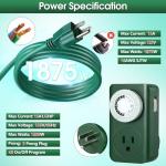 30 Ft Outdoor Extension Cord with Timer and 6 Outlets