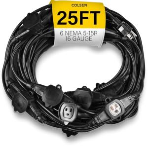 25 ft Heavy Duty Power Cord with Multiple Outlets