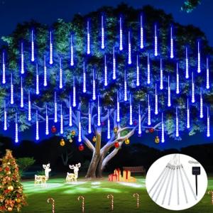 Blue Solar Meteor Shower Lights for Outdoor Holiday Fun