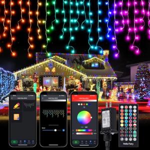 Smart RGB Icicle Lights with Music Sync, 66Ft