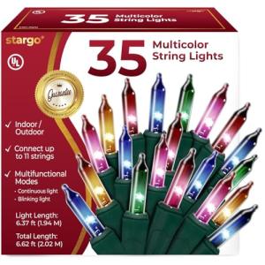 Warm Multi-Color Synchronized Christmas Lights 35 Bulbs