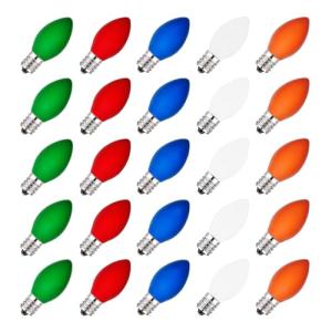 25 Pack C7 Multicolor Christmas Light Bulbs