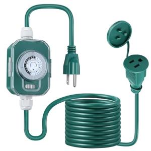 20 FT Outdoor Timer Extension Cord for Lights