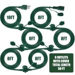 50Ft Outdoor Extension Cord with 6 Outlets