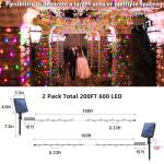 Solar Powered 200FT 600 LED Christmas String Lights