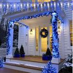 Synchronized Blue and White Icicle Christmas Lights