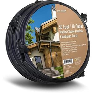 50 FT 10-Outlet Extension Cord for Christmas Lights