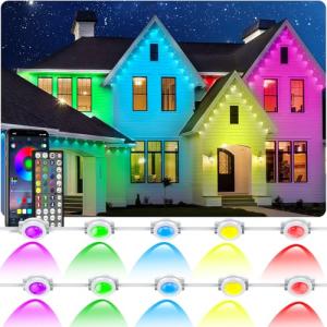 INZIDOL 100ft Permanent Outdoor Lights,for House Roof, Christmas, Holiday, Party, Daily Lighting, IP67 Waterproof,RGB Eaves Lights with Multi Scene Modes for Halloween