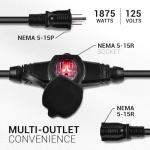 50 ft Heavy Duty Power Cord with Multiple Outlets