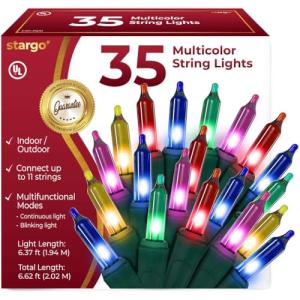 Warm Multi-Color Synchronized Christmas Lights 35 Bulbs
