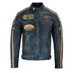 Men's British Motorcycle Tan Wax Leather Biker Jacket with Badges