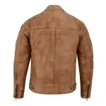 Men's British Motorcycle Tan Wax Leather Biker Jacket with Badges
