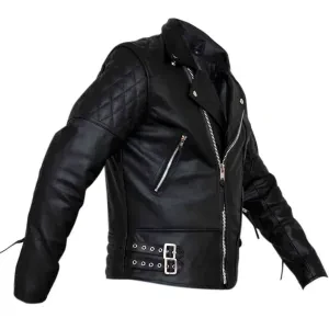 Classic Diamond Motorcycle Mens Black Leather Jacket Biker