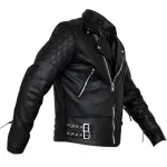 Classic Diamond Motorcycle Mens Black Leather Jacket Biker