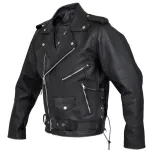 Mens Full Grain Cowhide Brando Belted Biker Leather Jacket Black