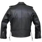 Mens Full Grain Cowhide Brando Belted Biker Leather Jacket Black