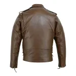 Mens Full Grain Cowhide Brando Belted Biker Leather Jacket Brown