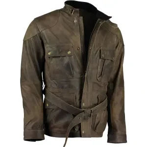 Men's Premium Olive Green Benjamin Button Long Leather Jacket