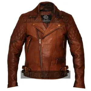 Gallanto Vintage Dark Brown Classic Diamond Armoured Biker Leather Jacket